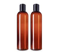 ljdeals 8 oz Amber Plastic Empty Bottles with Black Disc Top Caps, Refillable Containers for Shampoo, Lotions, Cream and More Pack of 2, BPA Free, Made in USA