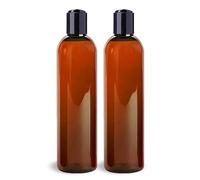 ljdeals 8 oz Amber Plastic Empty Bottles with Black Disc Top Caps, Refillable Containers for Shampoo, Lotions, Cream and More Pack of 2, BPA Free, Made in USA