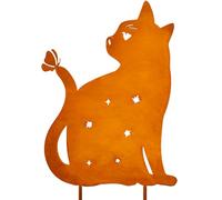 Ljevandria Cat Rust Garden Decoration for Outdoor Use Weatherproof Cat Metal Garden Stake Spring Decoration Outdoor Rusty Patina Decoration Garden Balcony Patio (30 cm)