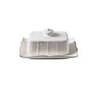 LJHFG63KUYT Container French Vintage Ceramic Butter Box French Tableware Baked Butter Plate with Cow Butter Cover Dim Sum Plate Cheese Box for Countertop(White)