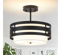 LJHhowe 3-Light Ceiling Lights Living Room, Semi Flush Mount Ceiling Light Shade with E27 Base, Black Chandeliers Ceiling Light, Drum Lamp Shade Pendant Light for Kitchen, Living Room, Bedroom
