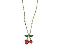 LJHJYDW 2025 Gold Plated Stainless Steel Necklaces Zircons Red Cherry Pendant Necklace New In Fashion Jewerly Decoration Jewelry Commemorative With You Accessories Trendy Best For Gift