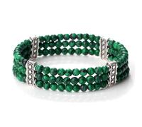 LJHJYDW 4mm Bead Bracelets for Women Real Crystal Bracelet Nature Stones Three Layer Black Round Woven Stretchy 17cm x 7mm 1PCS for New Year