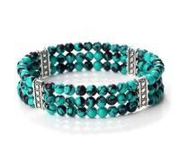LJHJYDW 4mm Bead Bracelets for Women Real Crystal Bracelet Nature Stones Three Layer Black Round Woven Stretchy 17cm x 7mm 1PCS for New Year