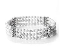 LJHJYDW 4mm Bead Bracelets for Women Real Crystal Bracelet Nature Stones Three Layer Black Round Woven Stretchy 17cm x 7mm 1PCS for New Year
