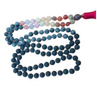 LJHJYDW Charm Jewelry 8mm Volcanic Stone 108 Beads Tassel Knotted Necklace Pray Buddhism Meditation Bead#22285