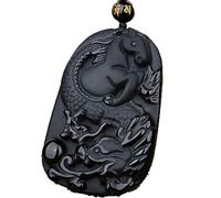 LJHJYDW Charm Jewelry Natural Black Obsidian Beads Necklace Hand-Carved Dragon Horse Jade Pendant Charm Jewelry for Man Women Auspicious Amulet Gifts