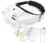LJHJYDW Head Mount Magnifier with Light, Rechargeable Headband Magnifying Glass with 6 Detachable Lens, Handsfree, for Jewelers, Crafts, Repair Double The Comfort