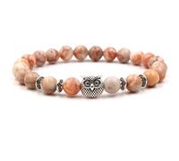 LJHJYDW Mens Bracelets Orange, Rhinestone Bracelets Buddha Helmet Skull Owl Elephant Metal Nature Stone Beads for Women Wedding Jewelry