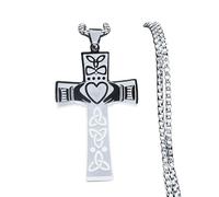 LJHJYDW New Witch Celtic Knot Cross Necklace Stainless Steel Hand Hold The Heart Amulet Necklaces Collar Es De 2025 Decoration Jewelry Commemorative Accessories Trendy Best For Gift