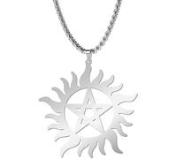 LJHJYDW Shining Sun Pentagram Pendant Necklace Supernatural Dean Statement Box Chain Necklaces Couple Women Men