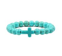 LJHJYDW Stone Bracelets for Women 8mm Real Crystal Bracelet Nature Stones Cross White Round Beads Braided Elastic 17cm x 7mm 1PCS for Engagement