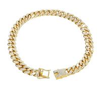 ljhnba Cool Cuban Chain Dog Collar with Rhinestones Inlay Decorative Necklace for Various Size Dog Birthday Party Wear Pet Cuban
