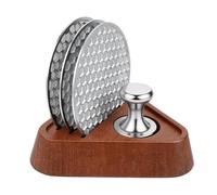 ljhnba Espresso Puck Screen Storage Set, Wood Base with 3 51mm Stainless Screens and Tool Holder for Home Coffee Corner Organization