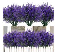 LJHOME 6 Pcs Artificial Lavender Bouquets, UV Resistant Faux Plants, Plastic Greenery Shrubs for Indoor, Outdoor, Garden, Home Decor (Purple)