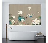 LJHU Roller Blinds Vintage Lotus Patterned Roller Blinds, 100% Blackout Reduce Noise Thick Roller Blind Shades, 65/75/85/95/105/115/125/135/145 Cm Width (Size : 125cmx125cm/49.2inx49.2in)