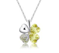 LJIANGD 925 Sterling Silver Lucky Heart Necklace For Women, Crystal 4 Four Leaf Leaves Pendant Necklaces Lover, Love Heart Pendant Necklace, Heart Necklace, 4 Heart Necklace