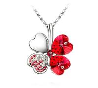 LJIANGD 925 Sterling Silver Lucky Heart Necklace For Women, Crystal 4 Four Leaf Leaves Pendant Necklaces Lover, Love Heart Pendant Necklace, Heart Necklace, 4 Heart Necklace