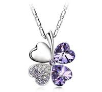LJIANGD 925 Sterling Silver Lucky Heart Necklace For Women, Crystal 4 Four Leaf Leaves Pendant Necklaces Lover, Love Heart Pendant Necklace, Heart Necklace, 4 Heart Necklace
