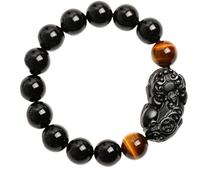 LJIANGD Black Obsidian, Piyao Lucky Charm Wealth Tiger Eye Stone Chakra Amulet Lucky Wealth Ward Money Good Luck,Style A,18mm