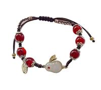 LJIANGD Natural Gemstone, Beads Rabbit Harmony Buckle Lucky Charm Red Cord Adjustment Good Gift 2025 Talisman Animal for Woman Chinese