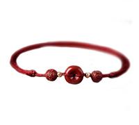 LJIANGD Natural Gemstone, Braided Red String Rope Natural Cinnabar Lucky Harmony Buckle Four-Leaf Grass Charm Anklet Adjustable Vacation Amulet Attract Money Prosperity Luck,D
