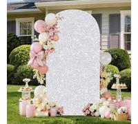 LJIE-House 6.6Ft Silver Sequin Arch Backdrop Cover Round Top Balloon Chiara Arch Backdrop Stands Covers for Wedding Birthday Party Background Decoration