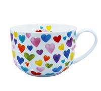 LJIMICAORO Large 24oz Heart Pattern Bone China Coffee Mug with Handle, White with Multicolor Pattern, Microwave & Dishwasher Safe, Perfect for Coffee, Soup, Cereal, Gift