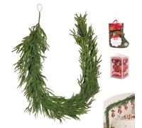 LJLDBM Deluxe Norfolk Pine Garland, Green Christmas Decor, 9ft Long, Straight, Polyethylene (PE) & Iron Wire