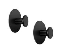 LJLink Adhesive Hooks Black Stainless Steel Wall Hooks No Drilling Round Rustproof Towel Hooks Bathroom and Kitchen Pack of 2
