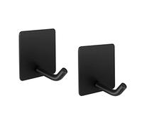 LJLink Adhesive Hooks Towel Wall Sticky Hooks Stainless Coat Door for Bathrooms Kitchen Lavatory Closet, Square 2 Packs/Black