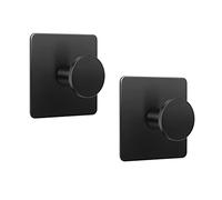 LJLink Black Self-Adhesive Wall Hooks, Stainless Steel Towel Hooks, No Drilling, 4.5 x 4.5 cm, Rustproof Adhesive Hooks, Bathroom and Kitchen Towel Holder, Pack of 2
