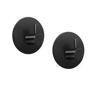 LJLink Hooks Wall Key Self Adhesive Hooks 2 Pack Stainless Steel Round Matte Black, Waterproof Modern Hooks for Bathroom Kitchen Bedroom Office