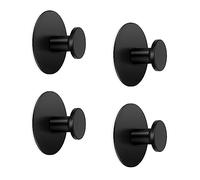 LJLink Modern Adhesive Round Towel Hook - Black Stainless Steel Wall Mount, No Drilling - for Kitchen, Bathroom, Storeroom (4pcs)