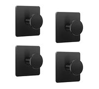 LJLink Modern Coat Hooks Matte Black 4 PCS Self Adhesive Wall Stainless Steel Towel Hooks Round Utility Shower Towel Hanger for Home Storage Kitchen Bathroom