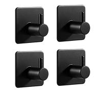 LJLink Self-Adhesive Hooks Stainless Steel Matte Black Wall Key Towel Hooks, Waterproof Modern for Bathroom Kitchen Bedroom Office, 4 Pack