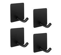 LJLink Self Adhesive Hooks Towel Stainless Stick on Hooks for Lavatory Closet Bathrooms Kitchen, Square 4 Packs/Black