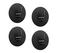 LJLink Set of 4 Black Stainless Steel Round Hooks, Self-Adhesive, Modern and Elegant, Towel Hooks