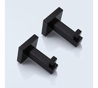 LJLink Towel Hook Matte Black Modern Bath Hooks Stainless Steel Wall Heavy Duty Hooks for Home Bedroom Kitchen Hotel Toilet Garage, 2 PCS