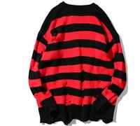 LJLLINGA Black Red Striped Sweaters Washed Destroyed Ripped Sweater Men Hole Knit Jumpers Men Women Oversized Sweater Harajuku