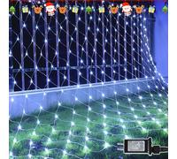 LJLNION Christmas Net Lights, 360 LED 12ft x 5ft Connectable Mesh Fairy String Lights, 8 Modes Low Voltage Safe Adaptor for Xmas Trees, Bushes, Wedding, Outdoor Holiday Garden Decorations, Cool White