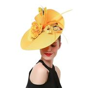 LJRPUPY Chic Fascinator Hat Large Headwear Headband Church Wedding Cocktail Tea Party Headpiece Hat for Women Girls Yellow