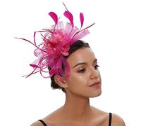 LJRPUPY Women’s Feather Fascinators Tea Hat Mesh Net Veil Party Wedding Prom Church Hats Flower with Clip Hairband Rose Red