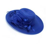 LJRPUPY Women’s Organza Church Tea Party Wedding Fascinator Hat Summer UV-Anti Wide Brim Beach Sun Hats Blue