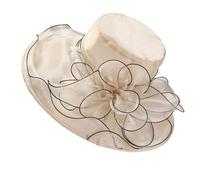 LJRPUPY Women's Organza Church Fascinator Bridal Tea Party Wedding Hat Summer Ruffles Cap Flower Wide Brim Beach Sun Hat Beige