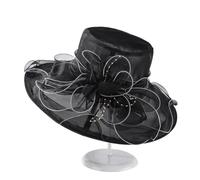LJRPUPY Women's Organza Church Fascinator Bridal Tea Party Wedding Hat Summer Ruffles Cap Flower Wide Brim Beach Sun Hat Black