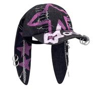 LJRPUPY Y2k Iron Ring Trucker Hat Cat Ear Baseball Cap Distressed Denim Baseball Cap Sun Caps Grunge Hiphop Dance Bunny Hat