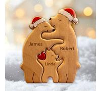LJSCQF Personalized Wooden Bear Puzzle with 2-8 Family Name, Custom Name Wooden Bear Family Puzzle, for Mother's Day, Father's Day, Christmas, House Warming Gifts, Birthdays Anniversary (D)
