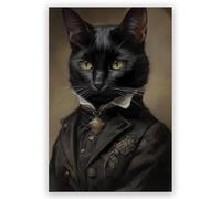 Ljubovnik Gentleman Black Cat Canvas Frame Wall Art Halloween Wall Decor Retro Art Funny Cat Poster Academic Gothic Painting Bedroom Living Room Kitchen Hallway12x18in Unframed, style-1