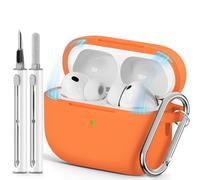 Ljusmicker for AirPod Pro 3 Case with Magnetic Lid Lock,Soft Silicone Protective Cover for Apple AirPods Pro 3rd Generation with Cleaner Kit,AirPod Pro 3 Case with Keychain for Women Men-Solid Orange